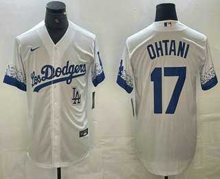 Mens Los Angeles Dodgers #17 Shohei Ohtani White 2021 City Connect Cool Base Stitched Jerseys->los angeles dodgers->MLB Jersey
